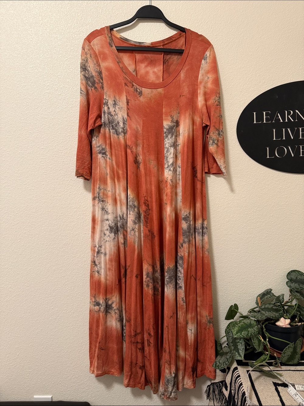 Rust Tie-Dye Midi Dress - Casual Women's Dress